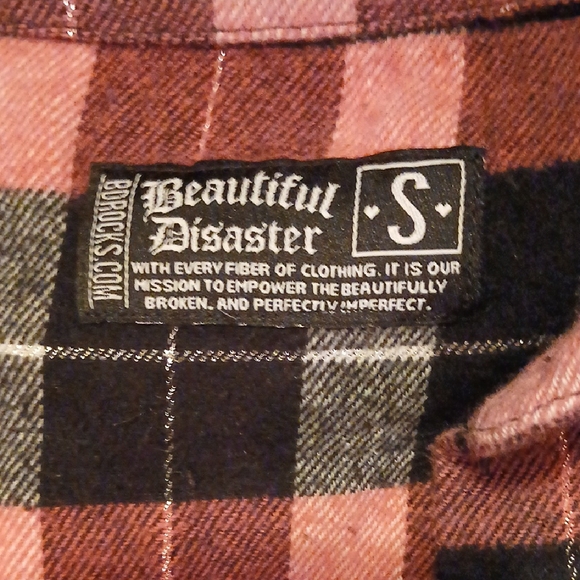 Trendy Plaid Button Down Shirt - Pink and Black - Picture 2 of 4